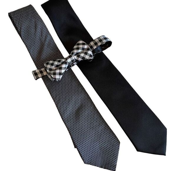 Tie‎ Bundle. Perry Ellis, Arrow,George. 2 ties/1 bow tie. Black - Picture 1 of 7
